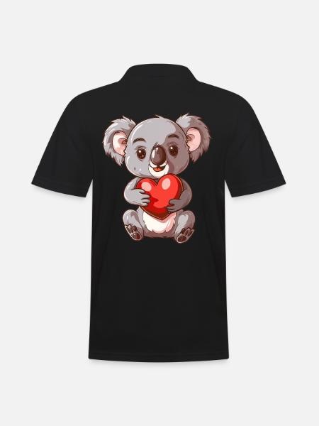 Mignon Koala tenant un coeur avec une expression adorable - Polo Homme - noir