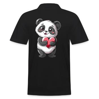 Adorable Panda Holding Heart - Cute Kawaii Panda - Männer Poloshirt - Schwarz - Hinten - Kai (181cm)
