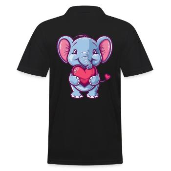 Adorable Elephant Holding Heart Cartoon - Männer Poloshirt - Schwarz - Hinten - Kai (181cm)