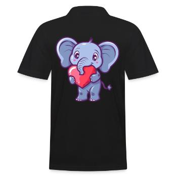 Adorable Elephant With Heart Illustration for - Men's Polo Shirt - black - Back - Kai (181cm)