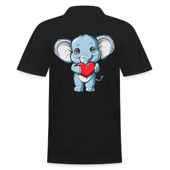 Adorable Elephant Holding Heart Cute Love - Männer Poloshirt - Schwarz - Hinten - Kai (181cm)