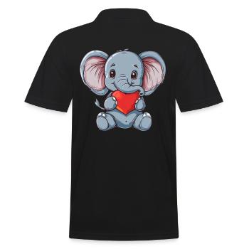 Cute Baby Elephant Holding Heart Illustration for - Männer Poloshirt - Schwarz - Hinten - Kai (181cm)
