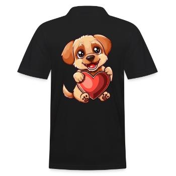 Adorable chiot tenant un coeur - Mignon et affectueux - Polo Homme - noir - Dos - Kai (181cm)
