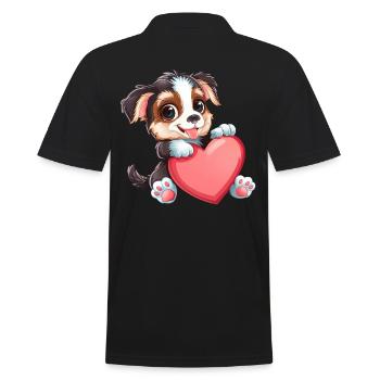 Adorable Puppy Holding Heart - Cute and Lovable - Men's Polo Shirt - black - Back - Kai (181cm)