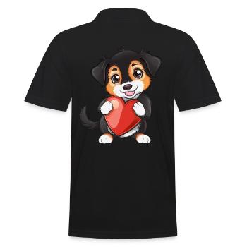 Adorable chiot tenant un coeur avec de jolis grands yeux - Polo Homme - noir - Dos - Kai (181cm)