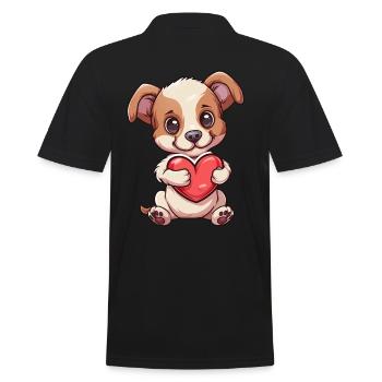 Adorable chiot tenant une illustration de coeur pour chien - Polo Homme - noir - Dos - Kai (181cm)
