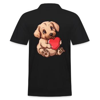 Adorable Puppy Holding a Heart - Men's Polo Shirt - black - Back - Kai (181cm)