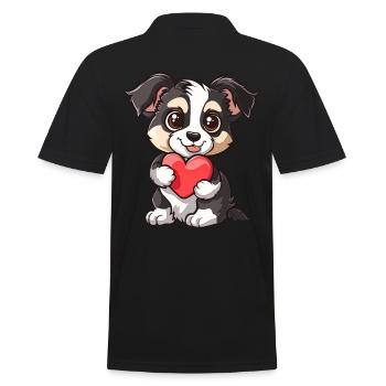 Adorable chiot tenant un coeur - Cute Dog Art - Polo Homme - noir - Dos - Kai (181cm)
