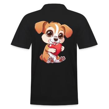 Adorable Puppy Holding Heart - Cute and Lovable - Men's Polo Shirt - black - Back - Kai (181cm)