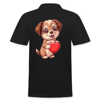 Cute Puppy Holding Heart Cartoon Design for Dog - Männer Poloshirt - Schwarz - Hinten - Kai (181cm)