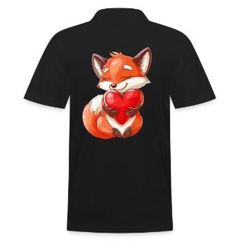 Cute Fox Holding Heart Illustration for Animal - Männer Poloshirt - Schwarz - Hinten - Kai (181cm)