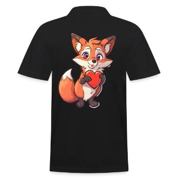 Adorable Fox Holding Heart for Animal Lovers and - Männer Poloshirt - Schwarz - Hinten - Kai (181cm)