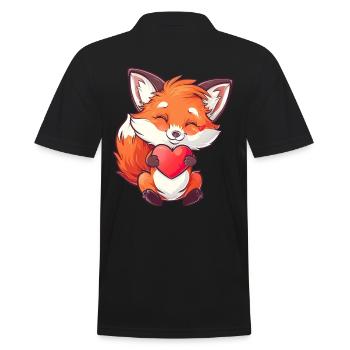 Adorable Fox Holding Heart Illustration - Männer Poloshirt - Schwarz - Hinten - Kai (181cm)