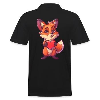 Adorable Fox Holding Heart Cute Animal - Männer Poloshirt - Schwarz - Hinten - Kai (181cm)