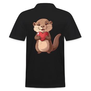 Loutre mignonne tenant coeur doux amour illustration - Polo Homme - noir - Dos - Kai (181cm)