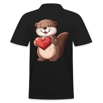Adorable Loutre tenant un cœur - Animal mignon - Polo Homme - noir - Dos - Kai (181cm)