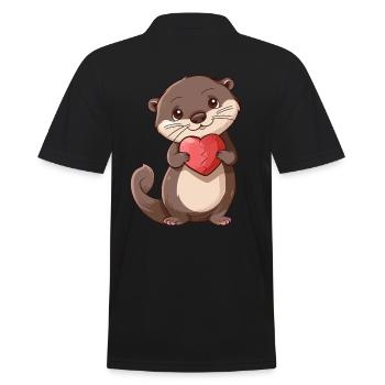 Adorable Otter Holding Heart Cute Animal Design - Männer Poloshirt - Schwarz - Hinten - Kai (181cm)