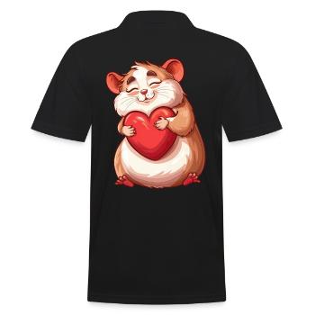 Adorable Hamster Hugging Red Heart Illustration - Männer Poloshirt - Schwarz - Hinten - Kai (181cm)