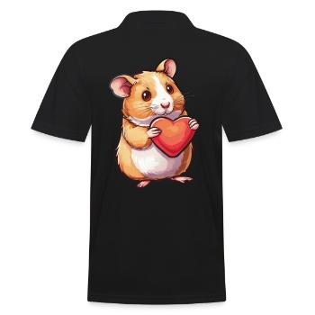 Adorable Hamster Holding Heart Illustration for - Men's Polo Shirt - black - Back - Kai (181cm)