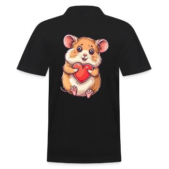 Cute Hamster Holding a Red Heart Adorable Animal - Men's Polo Shirt - black - Back - Kai (181cm)