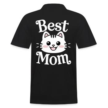 Best Mom Cute Cat Face Adorable Art - Men's Polo Shirt - black - Back - Kai (181cm)