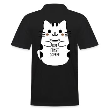 Mais le premier café mignon chat tenant une tasse à café - Polo Homme - noir - Dos - Kai (181cm)