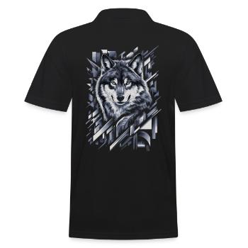 Wolf Kunstwerk Geometrische Formen - Männer Poloshirt - Schwarz - Hinten - Kai (181cm)