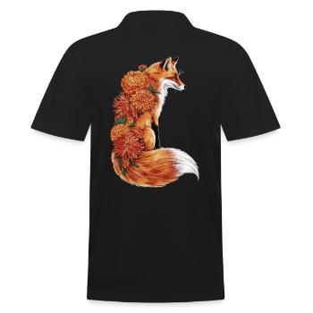 Fox Flowers, Animal Fox with Floral Print - Men's Polo Shirt - black - Back - Kai (181cm)