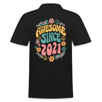 Awesome Since 2021 Blumen Hippie Geboren Jahr 2021 - Männer Poloshirt - Schwarz - Hinten - Kai (181cm)