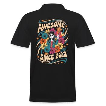 Jahrgang 2022 Hippie Geburtstag Retro Blumen - Männer Poloshirt - Schwarz - Hinten - Kai (181cm)