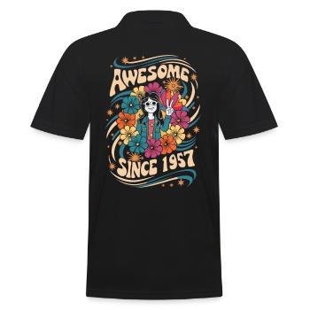 Vintage 1957 Hippie Anniversaire Rétro Fleurs - Polo Homme - noir - Dos - Kai (181cm)