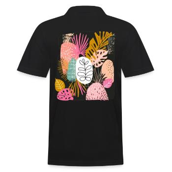 Bunte Tropische Blätter Abstrakte Kunst - Männer Poloshirt - Schwarz - Hinten - Kai (181cm)