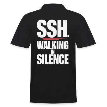 SSH. Gehe in Stille für innere Ruhe - Männer Poloshirt - Schwarz - Hinten - Kai (181cm)