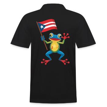 Puerto Rico Flag Coqui Frog with Flag - Men's Polo Shirt - black - Back - Kai (181cm)