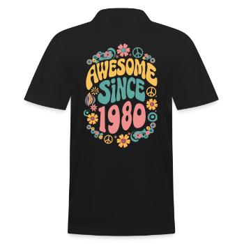 Awesome Since 1980 Flowers Hippie Born Year 1980 - Men's Polo Shirt - black - Back - Kai (181cm)