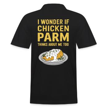 I wonder if Chicken Parm is thinking of me too - Men's Polo Shirt - black - Back - Kai (181cm)