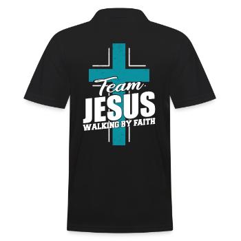 Team Jesus Walking By Faith Blue Cross - Men's Polo Shirt - black - Back - Kai (181cm)
