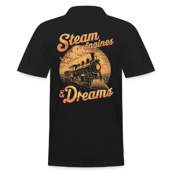 Steam Locomotives and Dreams: Trainspotter Train Railway - Men's Polo Shirt - black - Back - Kai (181cm)