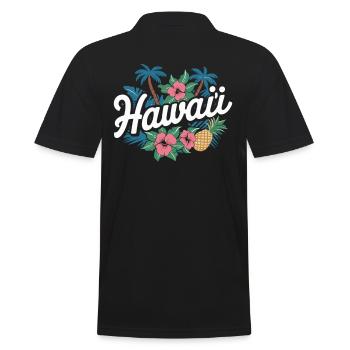 Hawaii Souvenir Tropical Flowers and Pineapple - Men's Polo Shirt - black - Back - Kai (181cm)