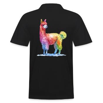 Colorful Llama Watercolor Painting - Men's Polo Shirt - black - Back - Kai (181cm)