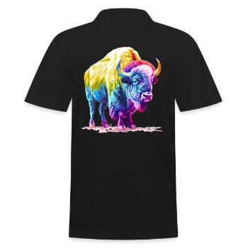 Colorful Buffalo Pop Art - Power and Nature - Men's Polo Shirt - black - Back - Kai (181cm)
