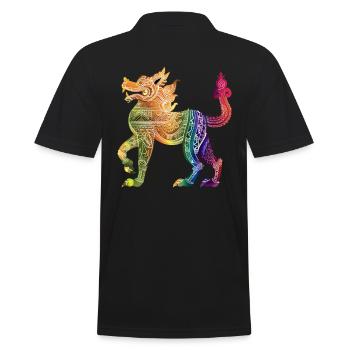 Colorful Burmese Burmese Illustration - Men's Polo Shirt - black - Back - Kai (181cm)