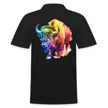Bunter Buffalo in Regenbogenfarben - Männer Poloshirt - Schwarz - Hinten - Kai (181cm)