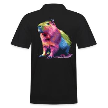 Colorful Capybara Rainbow Graphic for - Men's Polo Shirt - black - Back - Kai (181cm)