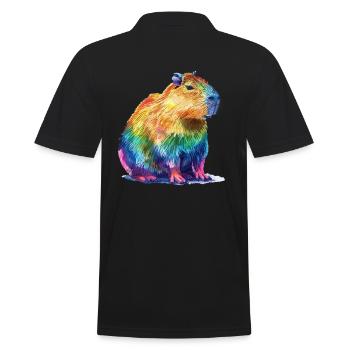 Capybara Rainbow Colorful Capybara Portrait - Men's Polo Shirt - black - Back - Kai (181cm)