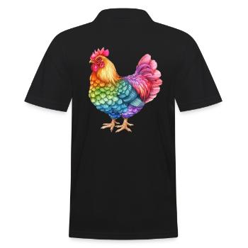 Colorful Chicken Rainbow - Colorful Chicken Life - Men's Polo Shirt - black - Back - Kai (181cm)