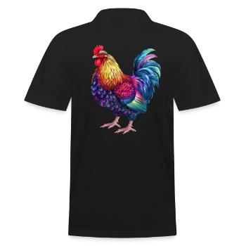 Hahn Regenbogen – Bunte Farbenpracht - Männer Poloshirt - Schwarz - Hinten - Kai (181cm)