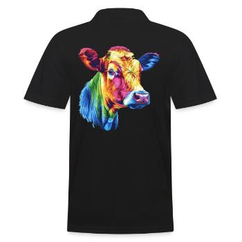 Bunte Kuh Regenbogen Kunstwerk - Männer Poloshirt - Schwarz - Hinten - Kai (181cm)