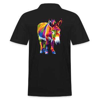 Donkey Rainbow Buntes Eselmotiv Kunstwerk - Männer Poloshirt - Schwarz - Hinten - Kai (181cm)