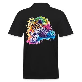 Colorful Leopard Artwork for Wildlife Lovers - Men's Polo Shirt - black - Back - Kai (181cm)